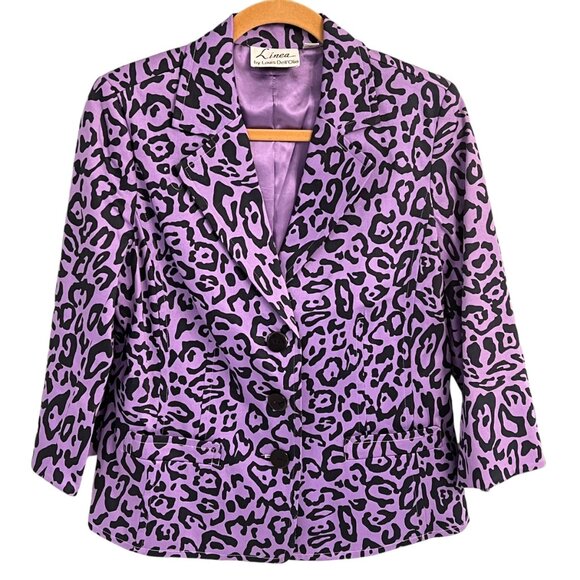 Linea By Louis DellOlio Purple & Black Leopard Print Blazer Jacket M - Picture 1 of 5